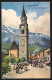 Artista-Cartolina Hans Treiber: Cortina D`Ampezzo, Strassenpartie An Der Kirche  - Sonstige & Ohne Zuordnung