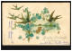 Prägekarte Tiere: Vögel - Schwalben Mit Veilchen, Ortspostkarte HILDEN 18.9.1905 - Vögel