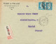 Tarifs Postaux Etranger Du 01-04-1921 (12) Pasteur N° 176 50 C. X 2  Lettre Recommandée 1er Ech  Cachet Amiens Chargemen - 1922-26 Pasteur