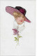 Belle Carte, Femme Avec Grand Chapeau Rose.  ERKAL 358/4 - 1900-1949