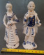 Delcampe - 2 Figurines En Porcelaine Vitrifiée Blanche Et Bleue Avec Dorure, Style Victorien. Personnages Indépendants. Femme Sans - Autres & Non Classés