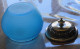 Delcampe - -SUCRIER CONFITURIER POT BISCUIT POT COUVERT PATE DE VERRE BLEUE Bullée      E - Glas & Kristall