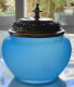 Delcampe - -SUCRIER CONFITURIER POT BISCUIT POT COUVERT PATE DE VERRE BLEUE Bullée      E - Glas & Kristal