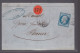 Un  Timbre  Napoléon III   N° 14  20 C Bleu  Lettre   Départ Colmar  Dépôt De Zinc  1857  Destination  Thann - 1853-1860 Napoléon III