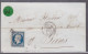 Un  Timbre  Napoléon III N° 14     20 C Bleu  Lettre Cachet  Chartres       1857    Destination  Paris - 1853-1860 Napoléon III