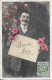 CARTE BONNE FÊTE. HOMME AVEC BELLE MOUSTACHE, ROSES. 1907. - Sonstige & Ohne Zuordnung