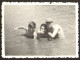 Muscular Man Guy And Two Boys Swimming On Beach Old Photo 6x8cm #41157 - Anonymous Persons