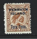 Penrhyn Island 1903 Overprints On NZ 3d Single Row 8/4 Positional Variety # P Of Pene FM - Penrhyn