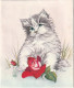 CE 32-  CARTE SYSTEME POP UP - CHAT , CHATON AU MILIEU DE FLEURS , ROSES - ILLUSTRATEUR ST. JUSTH. - Chats