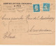 Tarifs Postaux Etranger Du 01-04-1924 (08) Pasteur N° 176 50 C.+ 25 C. Semeuse  Lettre 20 G. Perforé CNE 11-09-1924 - 1922-26 Pasteur