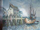 Tableau Gouache  Sur Toile Au Couteau Signé Florence - Vue De Port 120 X 60 Cm - Radierungen