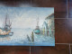 Tableau Gouache  Sur Toile Au Couteau Signé Florence - Vue De Port 120 X 60 Cm - Radierungen