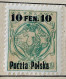 POLOGNE / RÉPUBLIQUE - 1918 - Mi.3 10 Fen / 6 Groszy Sirène (Armes De Varsovie) CENTRE DÉPLACÉ , PLUSIEURS DÉFAUTS - Unused Stamps