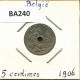 5 CENTIMES 1906 DUTCH Text BELGIUM Coin #BA240.U.A - 5 Centimes