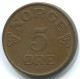 5 ORE 1953 NORWEGEN NORWAY Münze #WW1053.D.A - Noorwegen