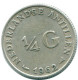 1/4 GULDEN 1962 NIEDERLÄNDISCHE ANTILLEN SILBER Koloniale Münze #NL11112.4.D.A - Nederlandse Antillen