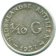 1/10 GULDEN 1957 NIEDERLÄNDISCHE ANTILLEN SILBER Koloniale Münze #NL12140.3.D.A - Niederländische Antillen