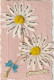 DE 2 - " AMITIE SINCERE " -  COLLAGE  DE FLEURS  - MARGUERITES AVEC BRILLANTS - CARTE  GAUFREE - 2 SCANS - Autres & Non Classés