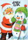 SANTA CLAUS Happy New Year Christmas SNOWMAN Vintage Postcard CPSM #PAU392.GB - Santa Claus