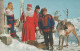 SANTA CLAUS Happy New Year Christmas DEER Vintage Postcard CPA #PKE037.GB - Santa Claus