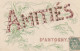 DE 13 -(37) AMITIES D ' ANTOGNY - CARTE FANTAISIE - DECOR FLORA STYLE ART DECO - LETTRES  BOIS  ET BRILLANTS -  2 SCANS - Otros & Sin Clasificación