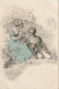 FI 8- COUPLE AMOUREUX - DECOR CHAMPETRE - CARTE FANTAISIE ILLUSTRATION STYLE VIENNOISE - 2 SCANS - Couples