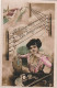 FI 8- " PAR TELEGRAMME , UN BAISER " - CARTE FANTAISIE - DECOR VILLAGE , CABLES TELEGRAPHIQUES- 2 SCANS - Femmes