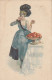 GU Nw - FEMME ELEGANTE AVEC PLUMES STYLE ART NOUVEAU - COUPE DE FRUITS - ILLUSTRATEUR   - 2 SCANS - Sonstige & Ohne Zuordnung