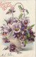 GU Nw - " SOUVENIR AFFECTUEUX " - CARTE FANTAISIE GAUFREE - PANIERE DE PENSEES - 2 SCANS - Fleurs