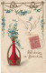 HO 22 - CARTE GAUFREE FANTAISIE " 365 JOURS DE BONHEUR " - VASE DE FLEURS ART NOUVEAU ET COLOMBE - 2 SCANS  - Nieuwjaar