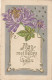 HO 22 - CARTE GAUFREE FANTAISIE  "MES MEILLEURS VOEUX" -  PARCHEMIN AVEC DAHLIAS - COEURS DORES  - 2 SCANS  - New Year