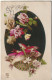 HO 24 - CARTE FANTAISIE  1er AVRIL  - MEDAILLON AVEC PANIER DE POISSONS ET BOUQUET DE ROSES - 2 SCANS - Erster April