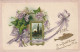 HO 24 - CARTE GAUFREE  " A CE GENTIL POISSON "- TABLEAU CHAMPETRE SUR BOUQUET DE LIERRE ET VIOLETTES - POISSON DORE  - 1 April (aprilvis)