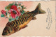 HO 24 - CARTE  FANTAISIE " ACCEPTEZ CE PETIT POISSON "- AJOUT DE CHROMOS : POISSON ET BOUQUET DE FLEURS  - 2 SCANS - 1er Avril - Poisson D'avril