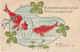 HO 24 - CARTE  1er AVRIL  " A JOUER AUX CERCEAUX " - COUPLE DE POISSONS DANS MARE AVEC TREFLES ET NENUPHARS - 2 SCANS  - 1° Aprile (pesce Di Aprile)