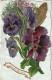 HO 25 - CARTE FANTAISIE  " SOUVENIR DU 1er AVRIL " - BOUQUET DE PENSEES , GRAMINEES ET POISSON DORE -  2 SCANS  - 1° Aprile (pesce Di Aprile)