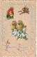 HO 26 - CARTE GAUFREE FANTAISIE  " JOYEUSES PAQUES " - AJOUT DE CHROMOS : POUSSINS , LAPIN - 2 SCANS - Pasen