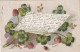 JA 25 - CARTE FANTAISIE GAUFREE - LETTRE AVEC TREFLE - COCCINELLE - DORURE - 2 SCANS - Other & Unclassified