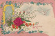 JA 25 - CARTE FANTAISIE  GAUFREE - VOL DE COLOMBES ET BOUQUET DE FLEURS : ROSES , MUGUET - 2 SCANS - Other & Unclassified