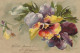 JA 25 - CARTE FANTAISIE GAUFREE - ILLUSTRATEUR KLEIN - FLEURS : PENSEES EN FLEURS ET BOUTON   - 2 SCANS - Klein, Catharina