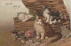 JA 26 - CHATONS DANS PANIERE EN OSIER ET TAPIS DE PETALES DE ROSES - 2 SCANS - Katzen