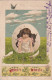 KO 1 - CARTE FANTAISIE - ECLOSION D'UN OEUF AVEC ENFANT DANS UNE PRAIRIE - FRISE   - 2 SCANS - 1900-1949