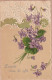 HO Nw (3) " L' AMITIE VOUS LES OFFRE " - CARTE FANTAISIE GAUFREE - COMPOSITION FLORALE - VIOLETTES - 2 SCANS - Autres & Non Classés