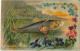 HO Nw (5) " SOUVENIR DU 1er AVRIL " - CARTE FANTAISIE GAUFREE - POISSON FACTEUR  - ARABESQUE DE FLEURS - 2 SCANS - 1° Aprile (pesce Di Aprile)