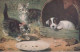 HO Nw (5) " WHEN DOGS ARE PUPPIES " - CHIOT ET COUPLE DE CHATONS DEVANT GAMELLE - ILLUSTRATEUR B. COBBE - 2 SCANS - Sonstige & Ohne Zuordnung