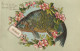 HO Nw (5) " 1er AVRIL " - CARTE FANTAISIE GAUFREE - POISSON AVEC COURONNE DE FLEURS - 2 SCANS - April Fool's Day