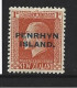 Penrhyn Island 1917 - 1920 Overprints On KGV Perf. 14 X 13.5 1 Shilling Value MLH - Penrhyn