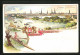 Lithographie Hamburg, Alsterpromenade Mit Schiffen Und Kanufahrer  - Mitte