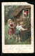 Lithographie Hänsel Und Gretel Vor Dem Hexenhaus Mit Böser Hexe  - Fairy Tales, Popular Stories & Legends
