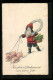 AK Weihnachtsmann Mit Hufeisen Und Glücksschweinen  - Kerstman